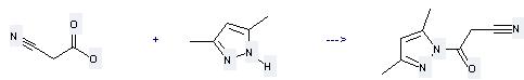 1H-Pyrazole-1-propanenitrile,3,5-dimethyl-b-oxo- can be prepared by 3,5-dimethyl-1H-pyrazole and cyanoacetic acid at the ambient temperature